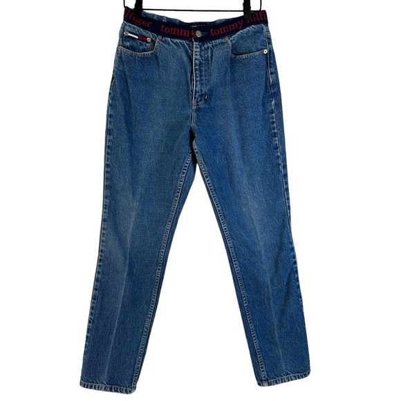 Tommy Hilfiger Juniors Straight Leg Jeans Blue Logo On Waist High Rise Juniors 9 - Picture 1 of 10